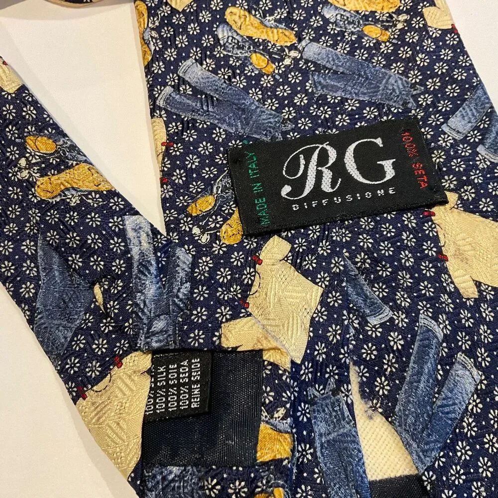 Men's 100% Silk Tie Made In Italy Novelty print jeans tee shirts shoes